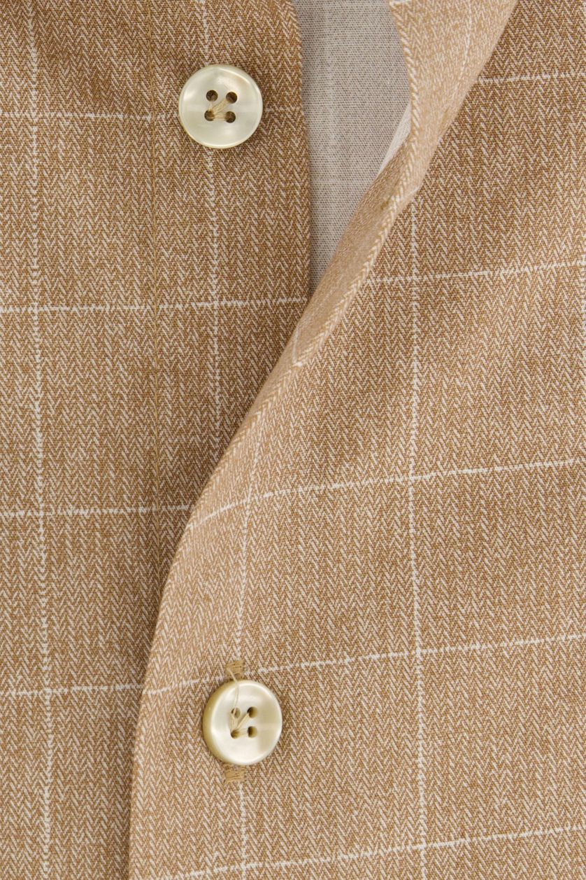 Katoenen John Miller overhemd bruin geruit Tailored Fit