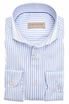 John Miller John Miller overhemd Tailored Fit normale fit blauw gestreept katoen strijkvrij