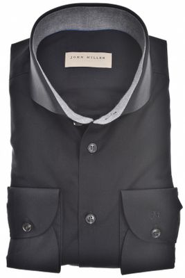 John Miller John Miller business overhemd normale fit zwart effen katoen stretch