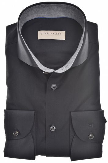John Miller business overhemd normale fit zwart effen katoen