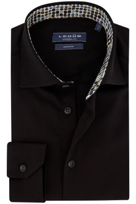 Ledub Ledub business overhemd normale fit zwart effen katoen strijkvrij