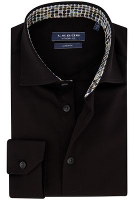 Ledub Ledub strijkvrij overhemd normale fit zwart effen katoen