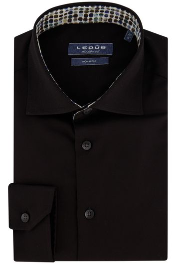 Ledub business overhemd normale fit zwart effen katoen