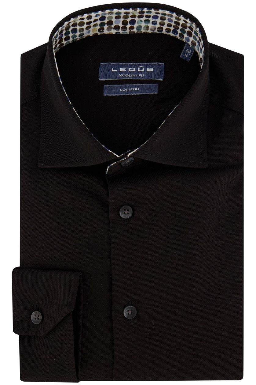 Ledub strijkvrij overhemd normale fit zwart effen katoen