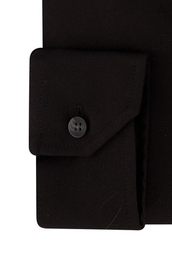 Ledub business overhemd normale fit zwart effen katoen strijkvrij