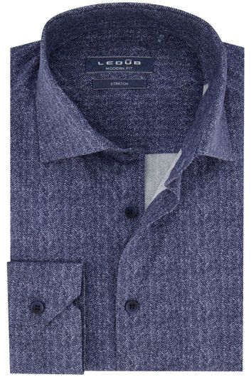Ledub business overhemd Modern Fit New normale fit donkerblauw geprint katoen