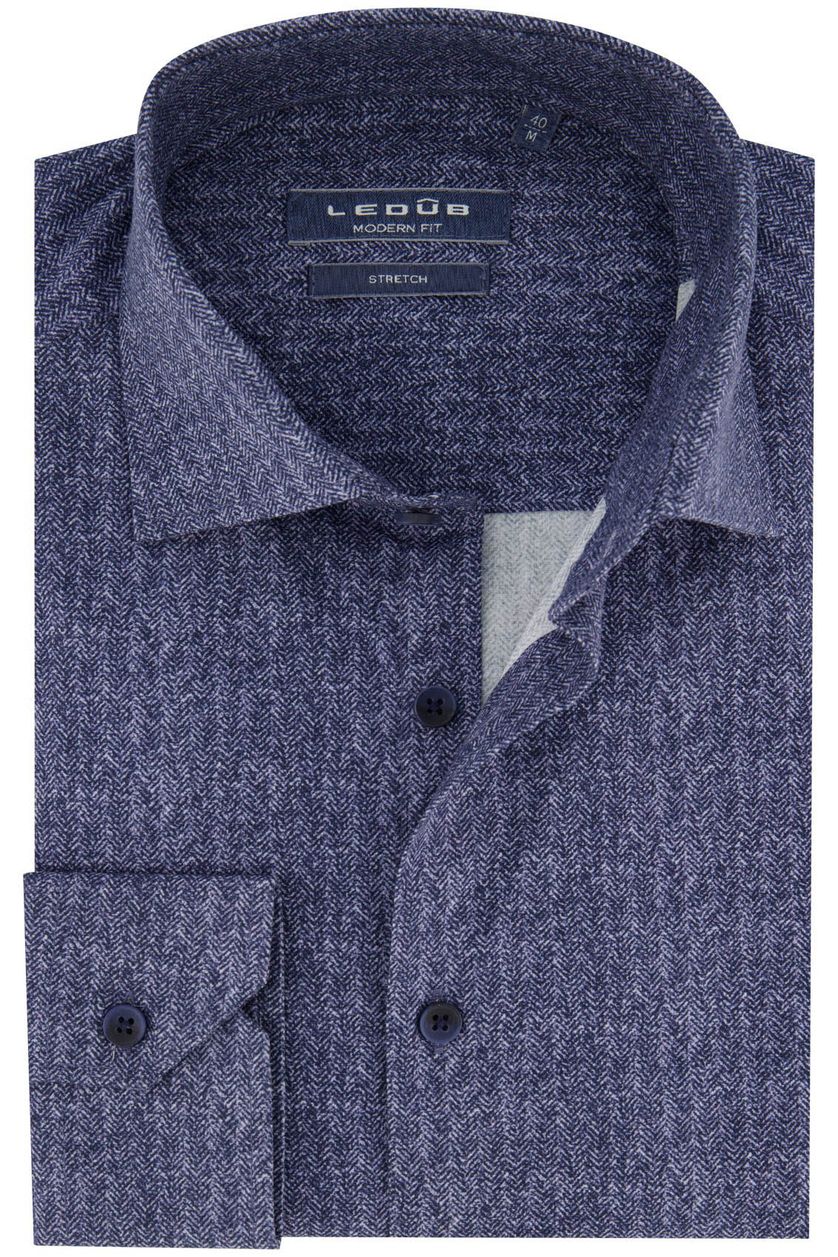 Ledub zakelijk overhemd Modern Fit New normale fit donkerblauw geprint katoen
