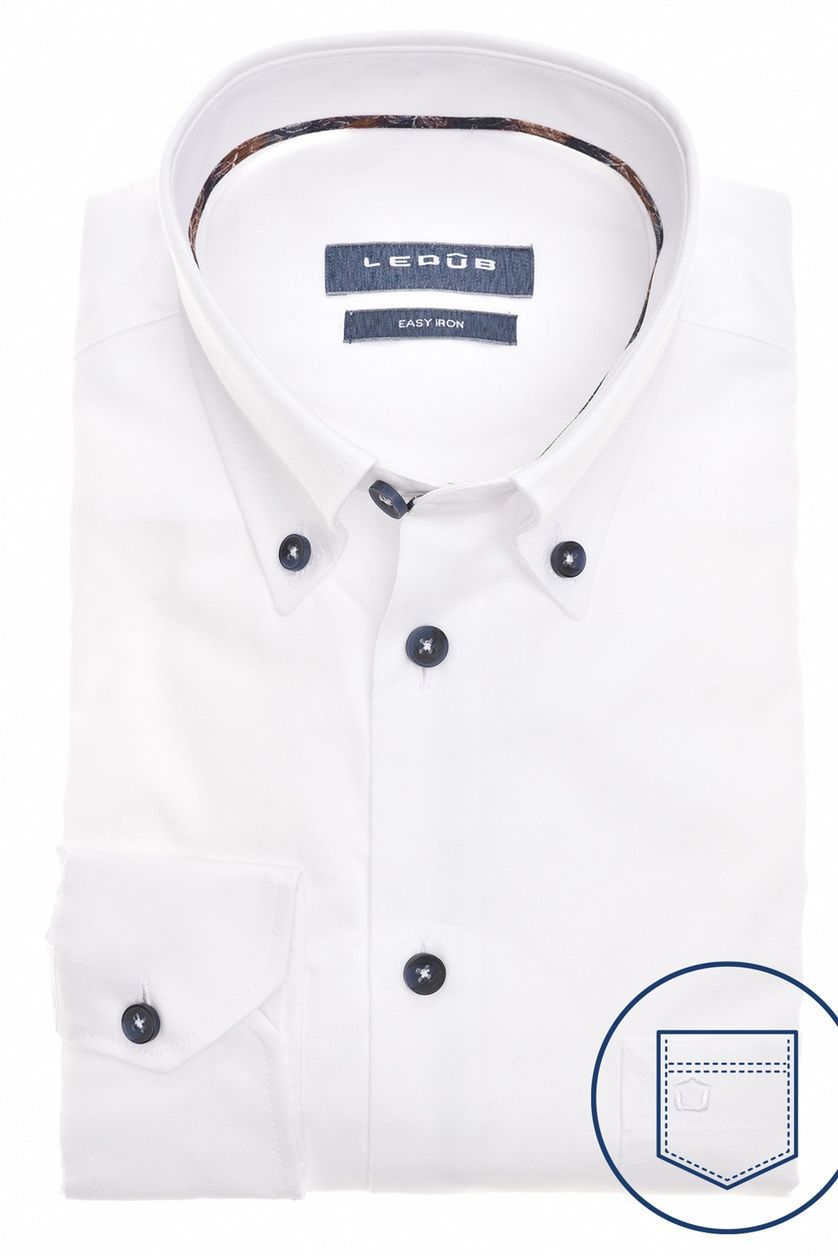 Ledub button-down overhemd effen wit