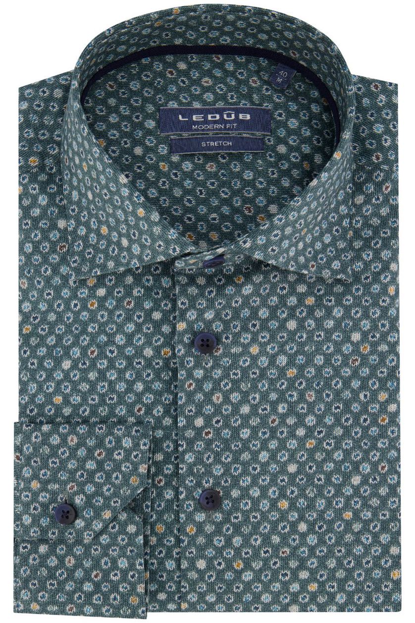 Groen Ledub business overhemd Modern Fit New normale fit geprint katoen