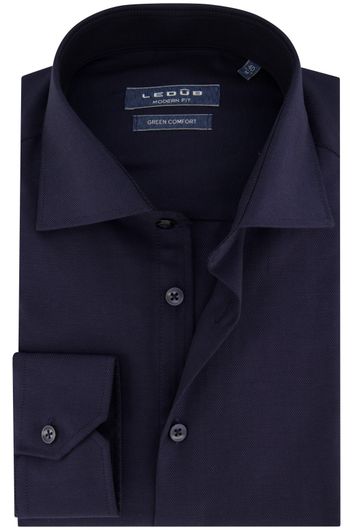 Ledub overhemd mouwlengte 7 normale fit donkerblauw effen katoen