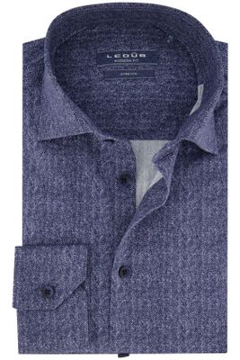 Ledub Donkerblauw Ledub overhemd mouwlengte 7 Modern Fit New normale fit geprint