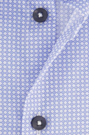 Ledub overhemd mouwlengte 7 normale fit lichtblauw geprint katoen