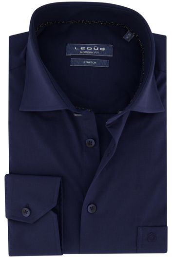 Ledub donkerblauw overhemd modern fit katoen mouwlengte 7