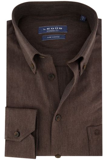 Ledub overhemd mouwlengte 7 normale fit bruin effen katoen