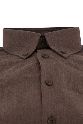 Ledub overhemd mouwlengte 7 normale fit bruin effen katoen