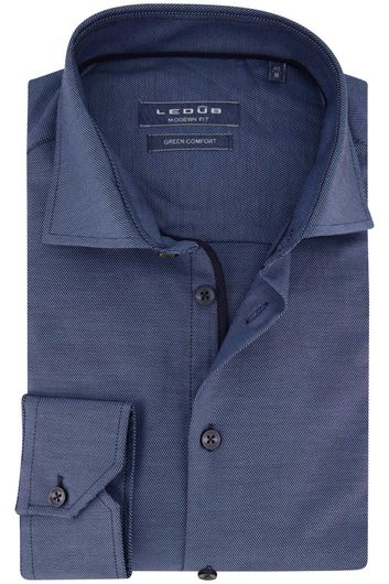 Ledub business overhemd normale fit donkerblauw effen katoen