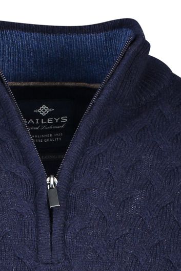 Baileys trui extra long donkerblauw half zip structuur