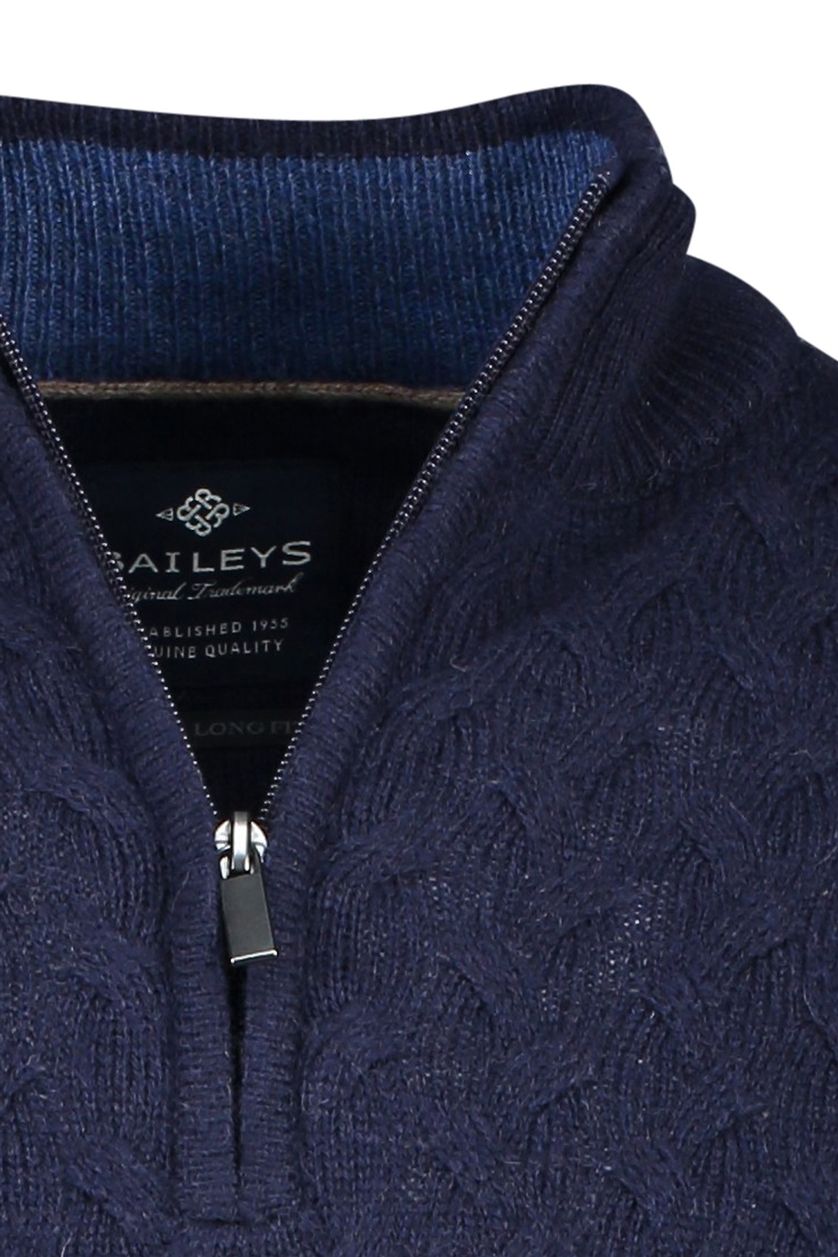 Baileys trui extra long donkerblauw structuur half zip