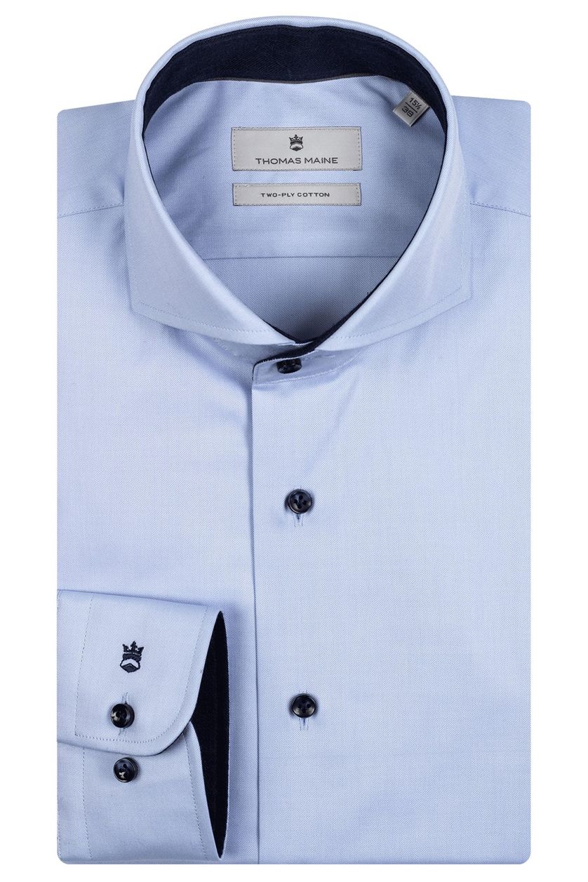 Thomas Maine business overhemd normale fit lichtblauw navy knopen effen katoen