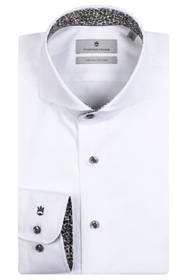 Thomas Maine overhemd Thomas Maine mouwlengte 7 normale fit wit effen katoen