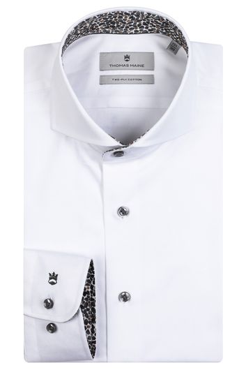 Wit effen katoen overhemd Thomas Maine mouwlengte 7 normale fit
