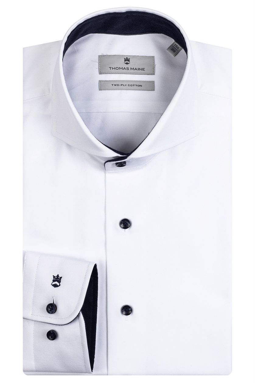 Overhemd mouwlengte 7 Thomas Maine wit effen normale fit katoen
