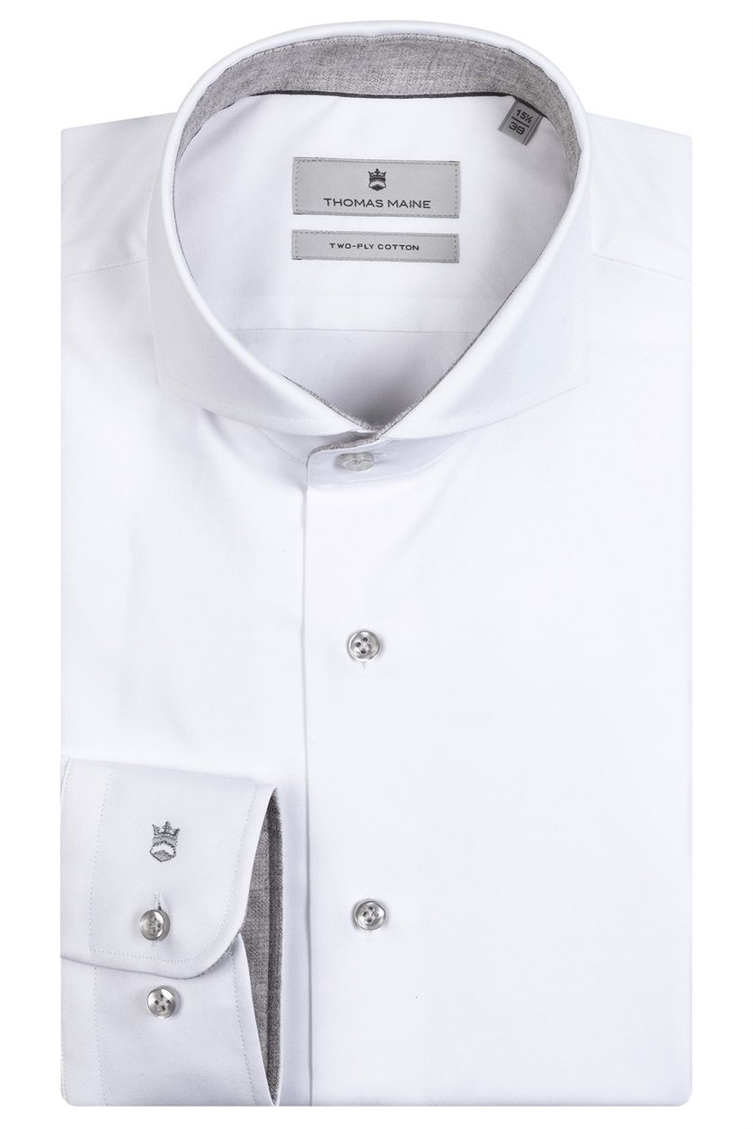 Overhemd Thomas Maine mouwlengte 7 normale fit wit effen katoen
