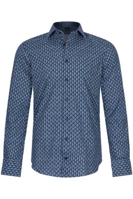 Cavallaro Cavallaro overhemd mouwlengte 7 slim fit donkerblauw geprint katoen