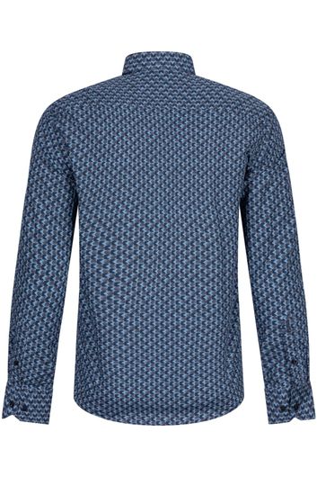 Cavallaro overhemd mouwlengte 7 slim fit donkerblauw geprint katoen