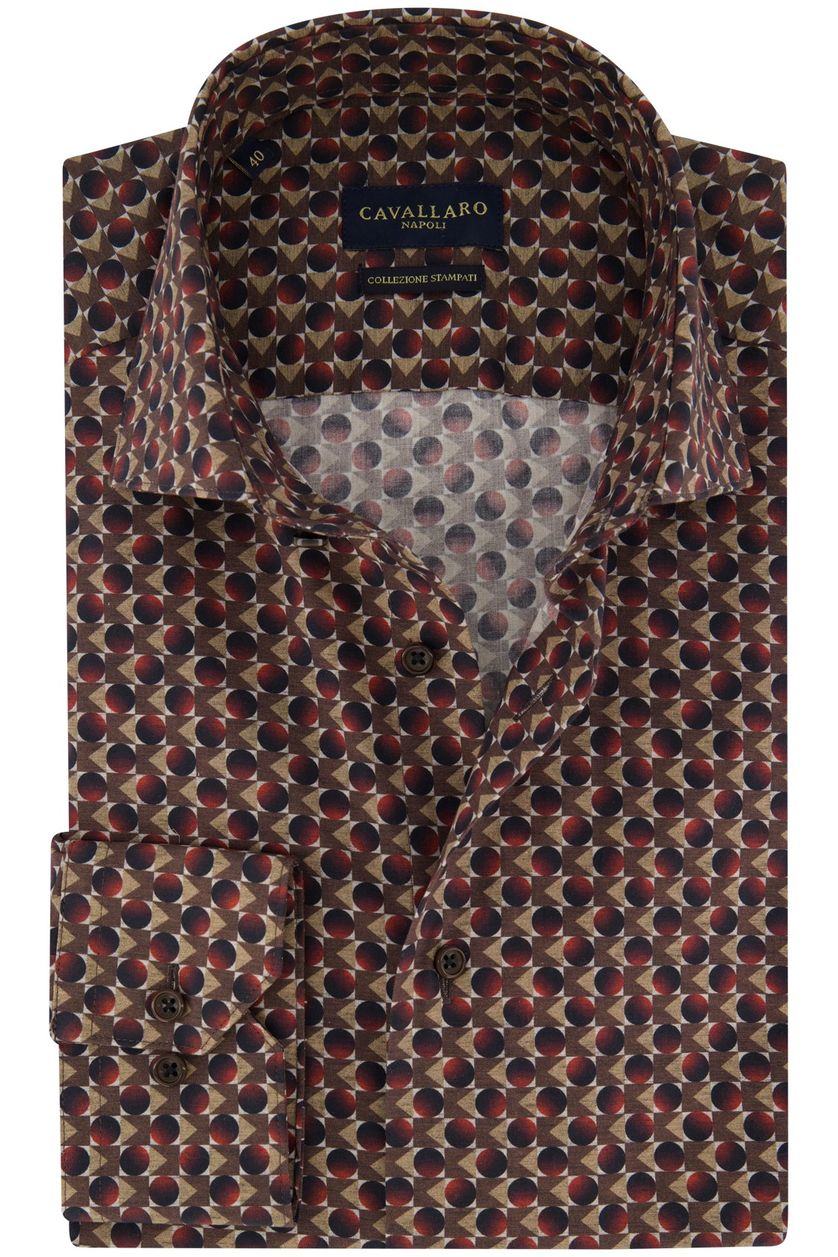 Overhemd Cavallaro slim fit bruin geprint katoen