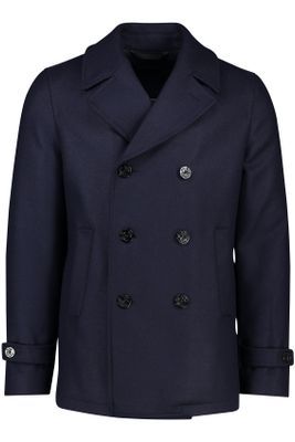 Portofino Portofino halflange winterjas donkerblauw effen knopen normale fit wol