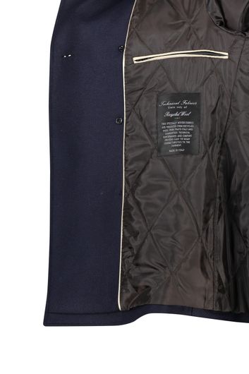 Portofino halflange winterjas donkerblauw effen knopen normale fit wol