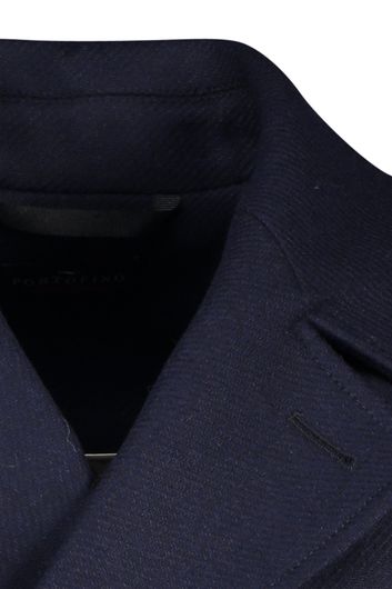 Portofino halflange winterjas donkerblauw effen knopen normale fit wol