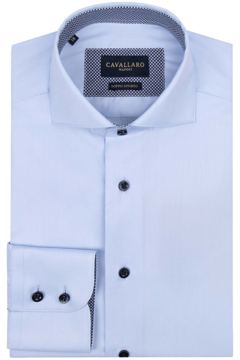 Cavallaro overhemd katoen mouwlengte 7 slim fit lichtblauw