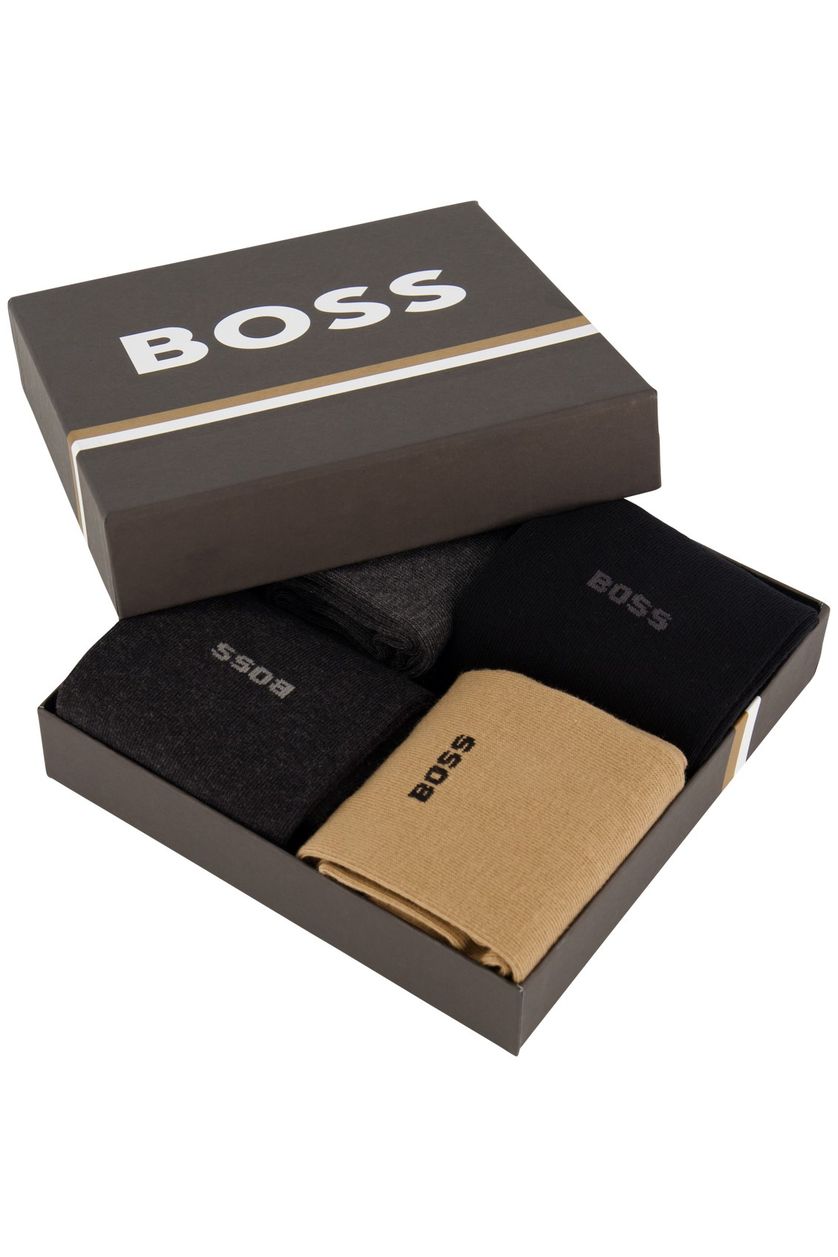 Hugo Boss sokken zwart/beige/grijs 4-pack katoen