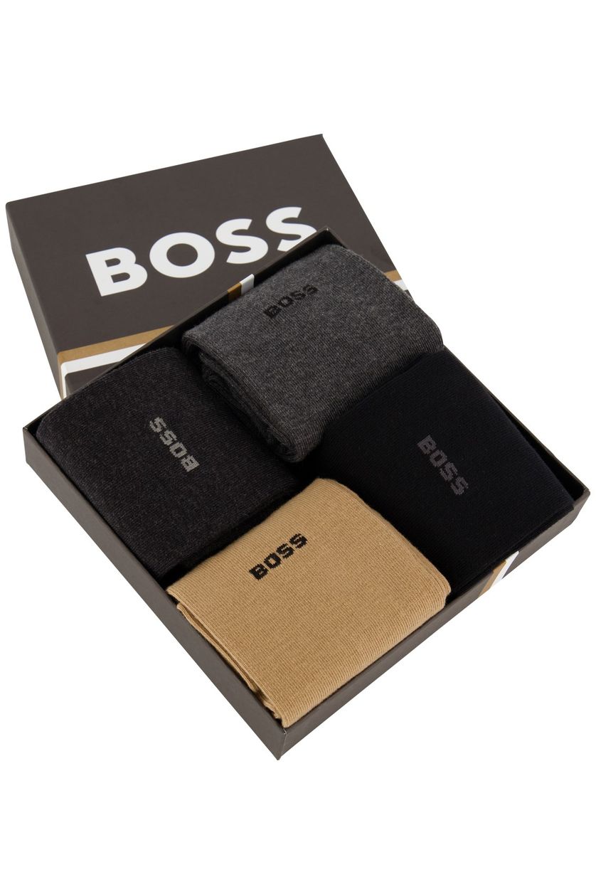 Hugo Boss sokken zwart/beige/grijs 4-pack katoen