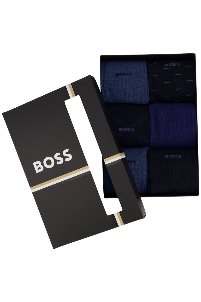 Hugo Boss sokken blauw geprint 6-pack katoen