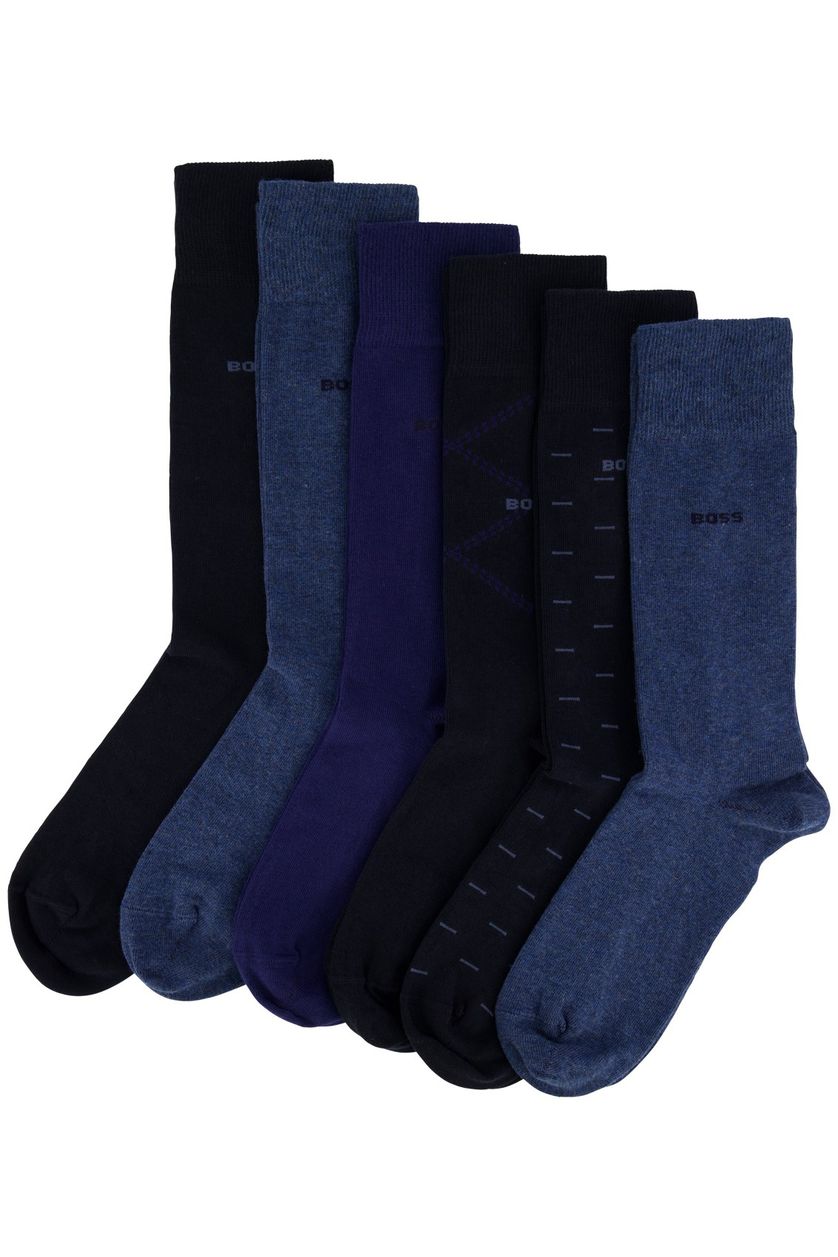 Hugo Boss sokken blauw geprint 6-pack katoen