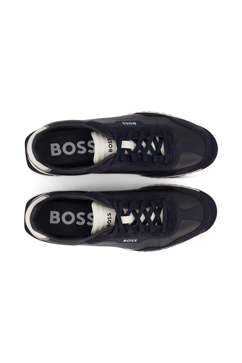 Hugo Boss lage sneakers navy effen leer