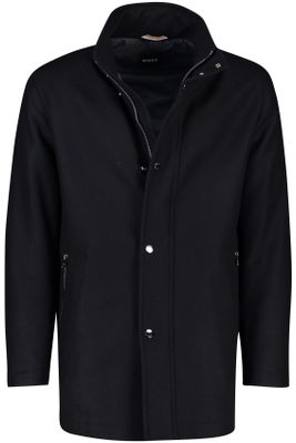 Hugo Boss Hugo Boss winterjas zwart effen rits + knoop normale fit wol