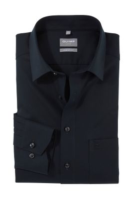 Olymp Olymp business overhemd Luxor Comfort Fit zwart effen met borstzak