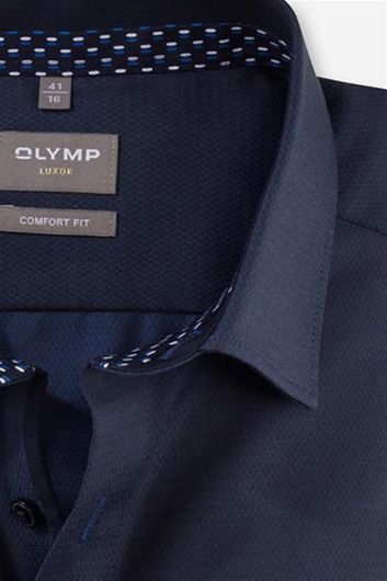 Olymp business overhemd Luxor Comfort Fit wijde fit donkerblauw effen katoen