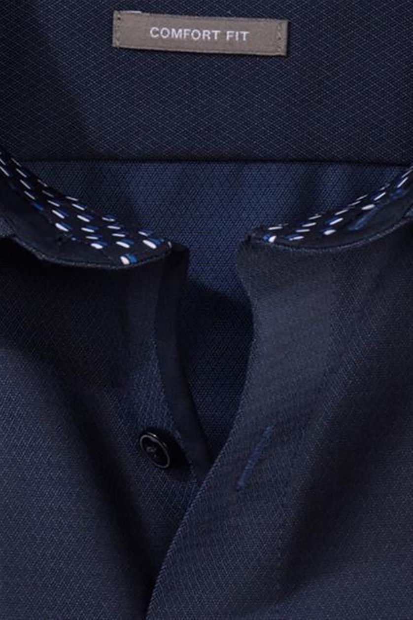 Olymp overhemd wijde fit donkerblauw effen 100% katoen