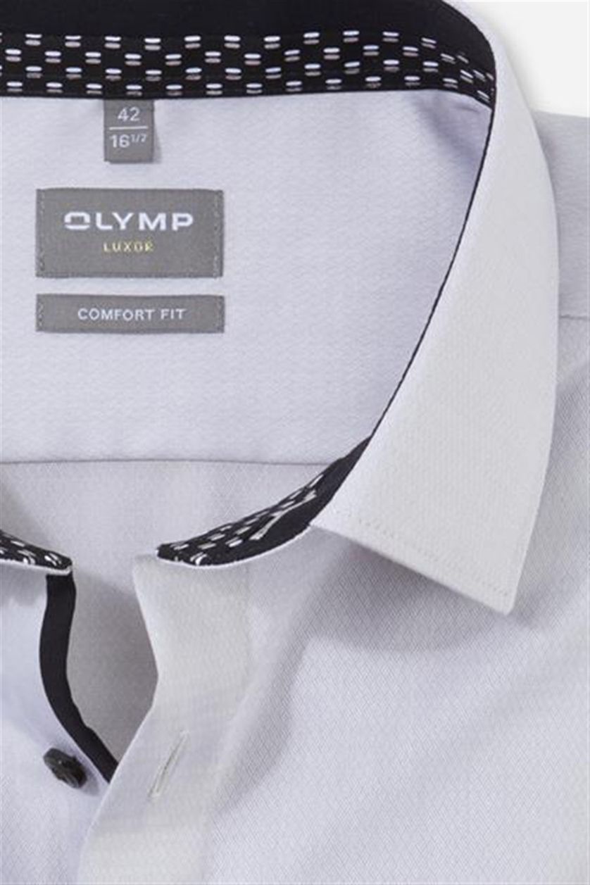 Olymp business overhemd Luxor Comfort Fit wijde fit grijs effen katoen met borstzak