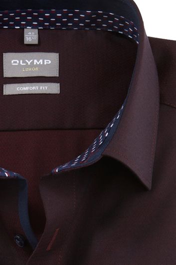 Olymp business overhemd Luxor Comfort Fit wijde fit bordeaux effen katoen blauwe knopen