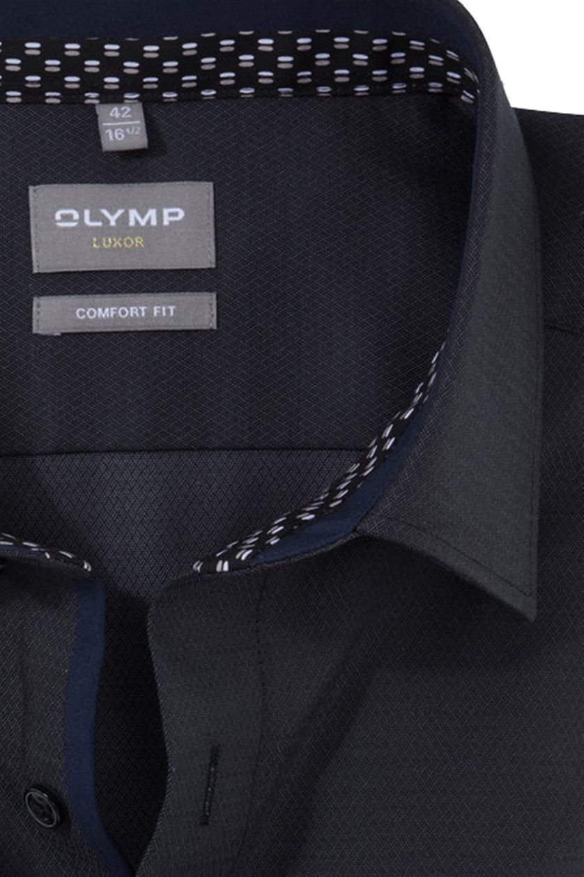Olymp business overhemd Luxor Comfort Fit wijde fit borstzak donkergrijs effen katoen