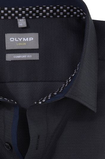 Olymp business overhemd Luxor Comfort Fit wijde fit donkergrijs effen bortstzak katoen