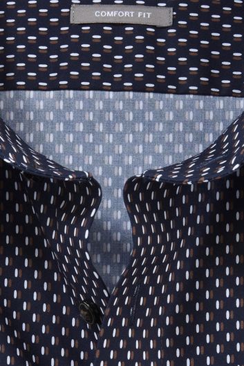 Olymp business overhemd Luxor Comfort Fit wijde fit donkerblauw geprint katoen zwarte knopen