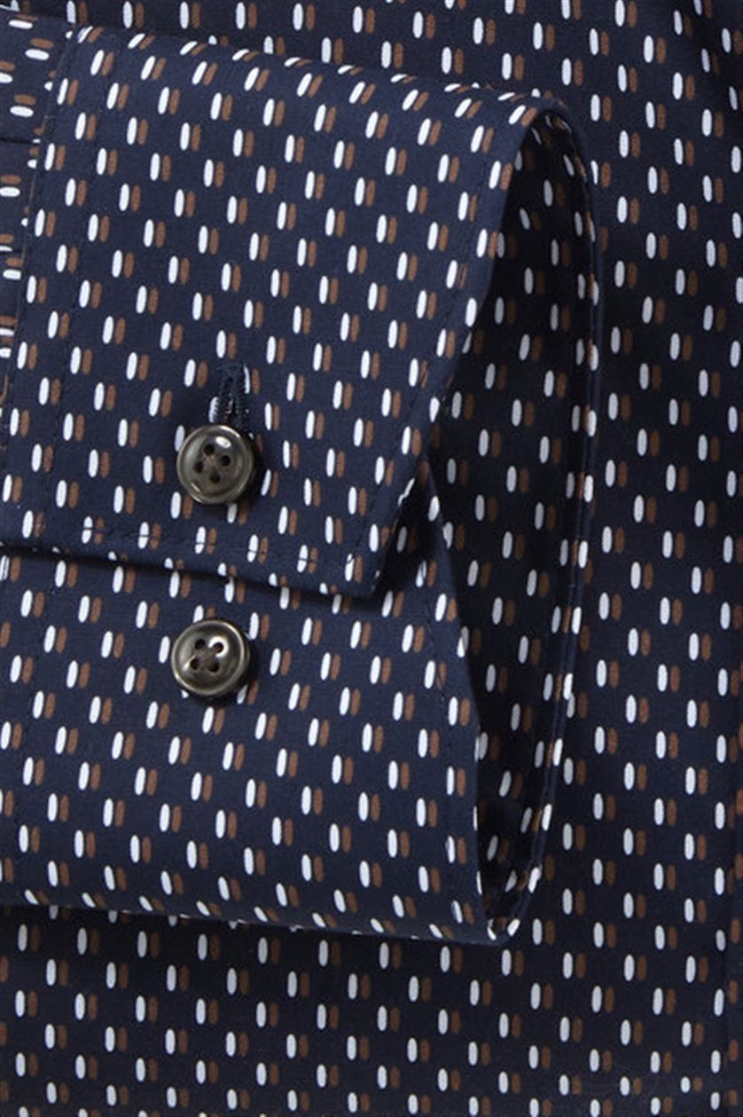 Olymp business overhemd Luxor Comfort Fit wijde fit donkerblauw geprint zwarte knopen