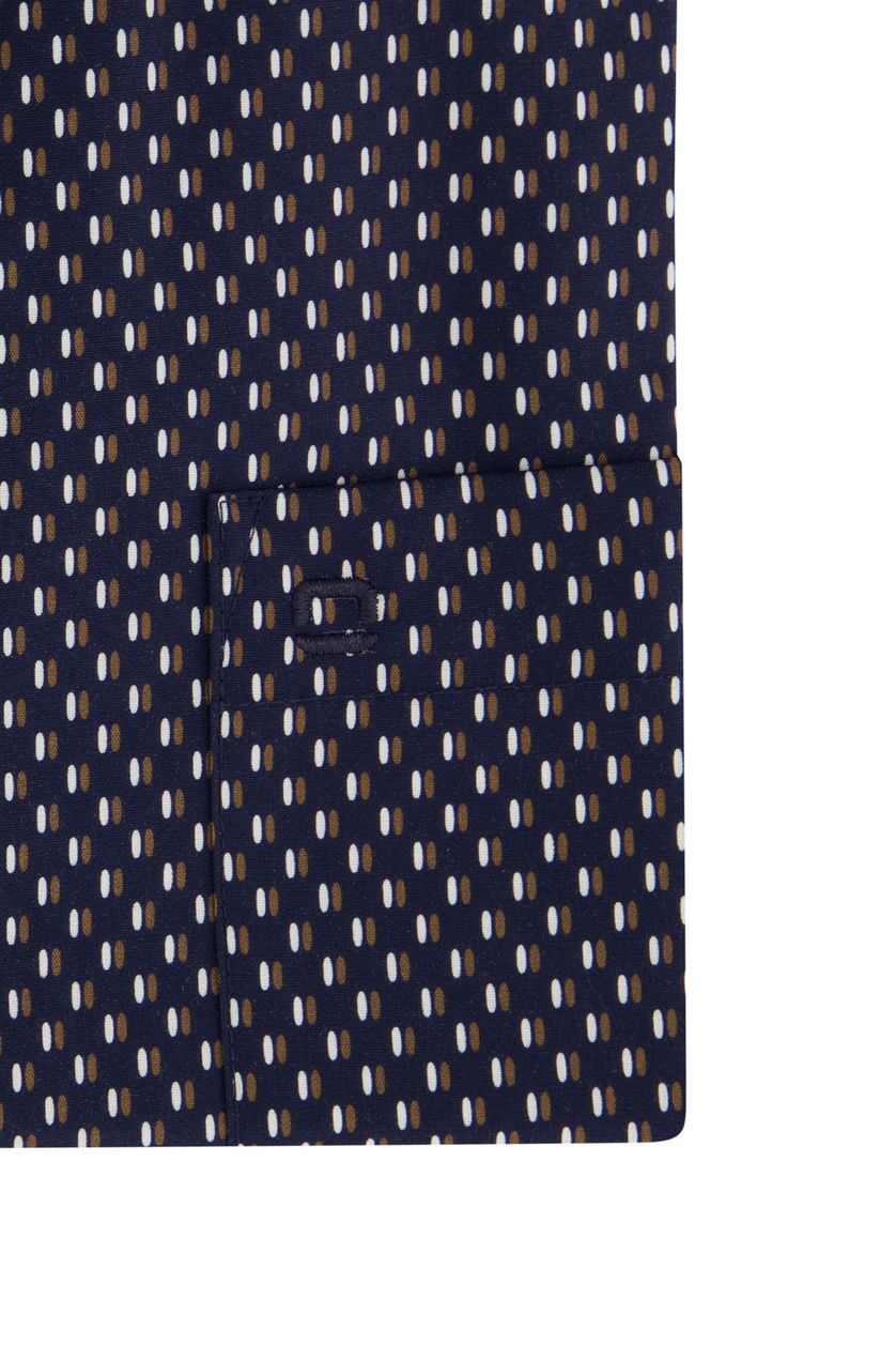 Olymp business overhemd Luxor Comfort Fit wijde fit donkerblauw geprint zwarte knopen